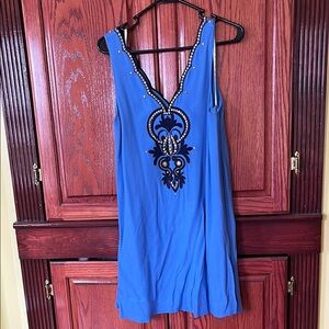 Lily Pulitzer Blue Sleeveless Dress with Embroidered Detail